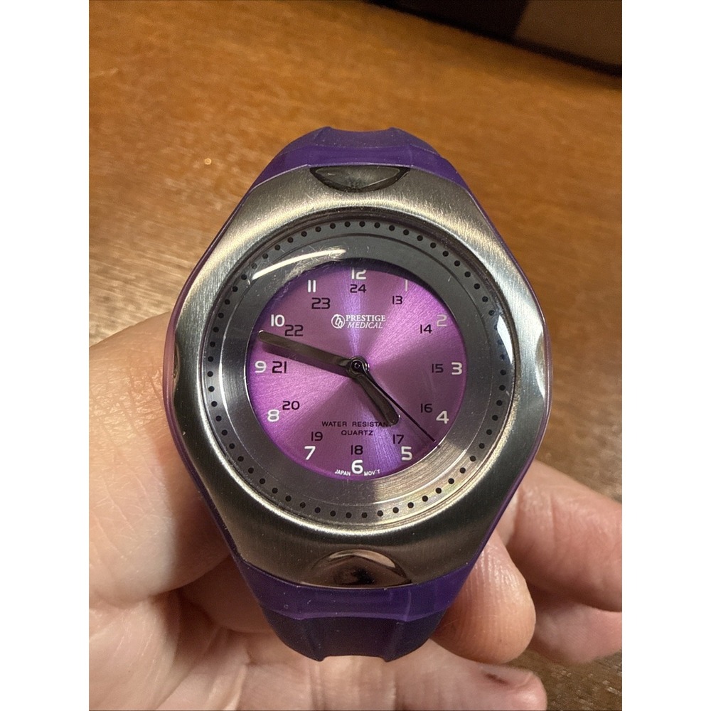 Prestige Medical Watch Women 35mm Case Plastic Purple Band- New Battery